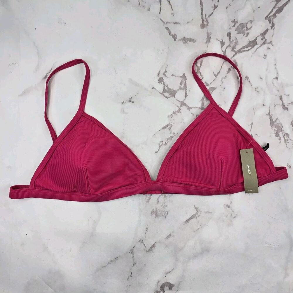 J Crew Swim Top 3X Pink Ribbed Triangle Bikini Plunge Padded Spaghetti BH483